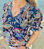 Paisley Print Short Sleeve Blouse