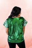 Embroidered Metallic Top, Green