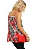 Floral Spaghetti Strap Lace Tank Top, Red