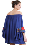 Floral Embroidered Bell Sleeve Mini Dress, Royal Blue