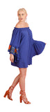 Floral Embroidered Bell Sleeve Mini Dress, Royal Blue