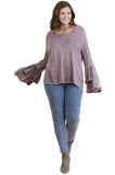 Mineral Washed Layered Ruffled Bell Sleeve Top, Truffle