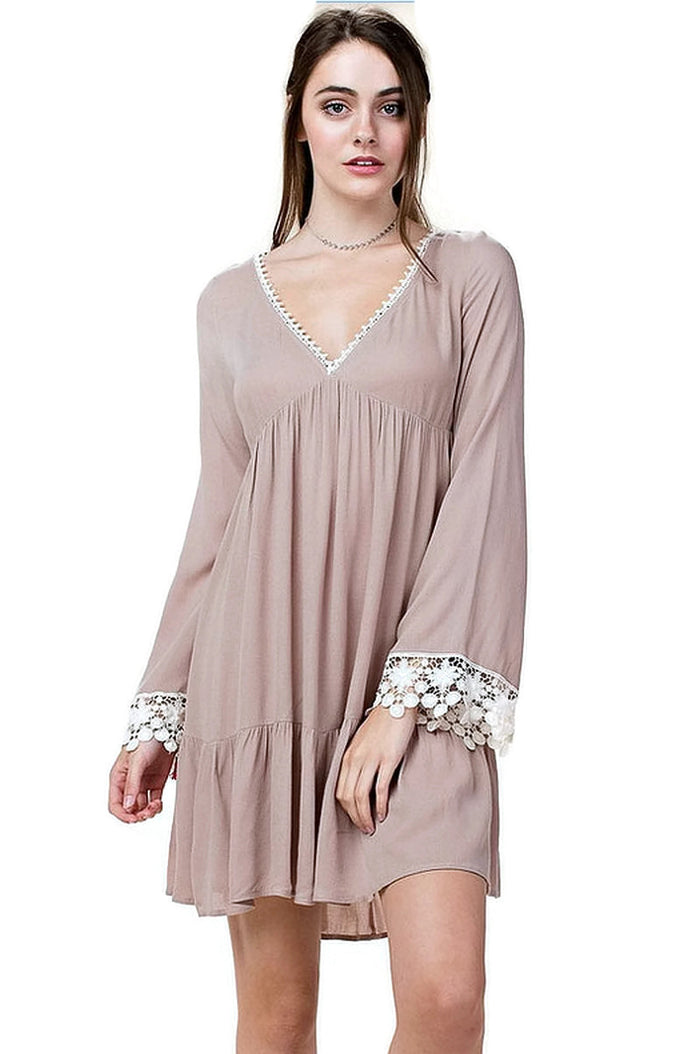 Bell Sleeve Lace Dress, Taupe