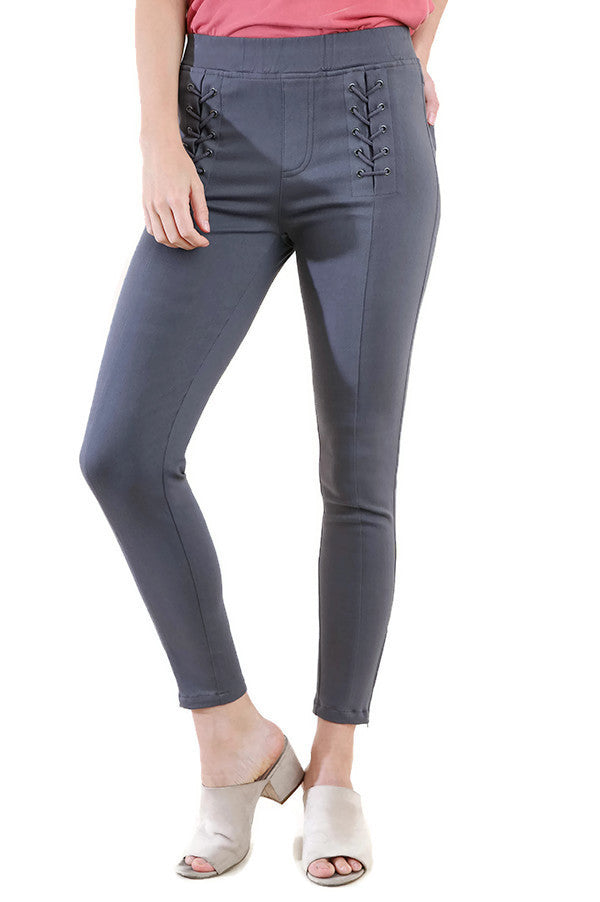 Lace Up Leggings, Charcoal