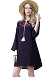 Floral Embroidered Shift Dress, Navy
