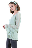 Sheer Lace Bell Sleeve Tunic Top, Dusty Mint