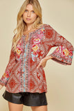 South Beach Embroidered Bandana Top, Rust