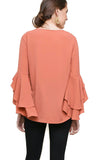 Layered Ruffle High Low Sleeve Blouse, Clay