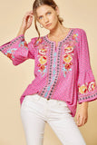 South Beach Embroidered Top, Hot Pink