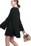 Floral Embroidered Bell Sleeve Mini Dress, Black