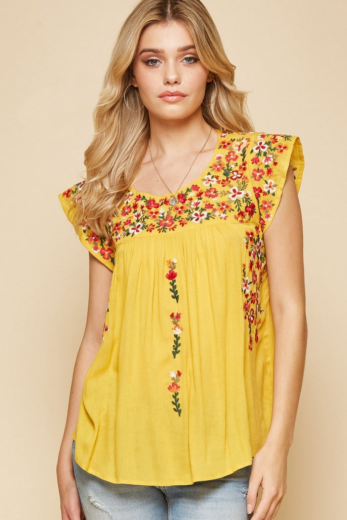 andree by unit / savanna jane flutter sleeve embroidered top