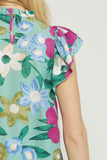 Floral Ruffle Sleeve Top, Sage