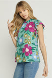 Floral Ruffle Sleeve Top, Sage