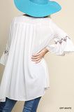 Embroidered Bell Sleeve Pleated Tunic, Off White