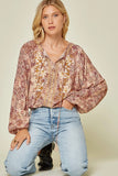 ANDREE BY UNIT / SAVANNA JANE Embroidered Peasant Top, Magenta & Rust