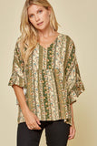 Floral Ruffle Sleeve Top, Olive