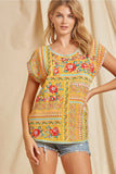 Embroidered Cap Sleeve Top, Marigold
