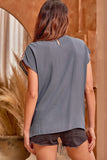 Embroidered Cap Sleeve Top, Blue