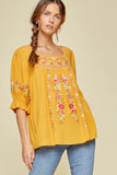 Embroidered Peasant Top, Marigold