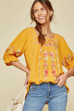 Embroidered Peasant Top, Marigold