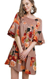 UMGEE FLORAL LAYERED BELL SLEEVE DRESS