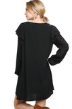 Floral Embroidered Puff Sleeve Dress, Black