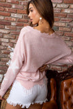 Frayed Star Light Weight Sweater, Light Pink