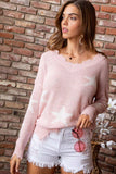 mainstrip frayed spring sweater stars light pink