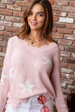 main strip frayed spring sweater light pink