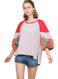 umgee usa Floral & Striped Colorblocked Top