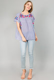 On the Border Embroidered Top, Blue Stripe