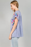 On the Border Embroidered Top, Blue Stripe