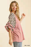 Leopard Bell Sleeve Layered Top, Rose