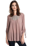 Embroidered Baby Doll Top, Taupe