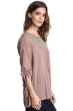 Embroidered Baby Doll Top, Taupe