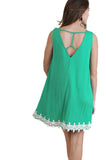 Cutout Back Crochet Hem Dress, Emerald
