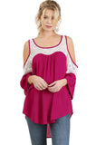Cold Shoulder Top with Lace Details, Berry