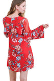 Ruffled Lace Floral Bell Sleeve Dress