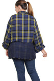 Plaid & Checkered Frayed Top, Navy