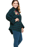 Floral Embroidered Plaid Tunic, Green