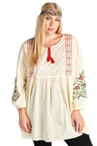Floral Embroidered Peasant Dress, Cream