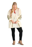 Floral Embroidered Peasant Dress, Cream