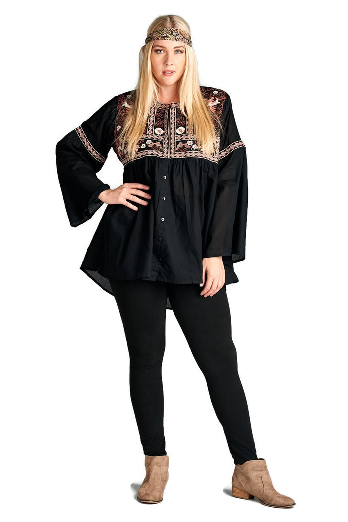 Button Down Embroidered Shirt, Black