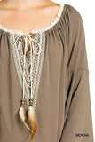 Embroidered Bell Sleeve Knit Top, Mocha