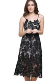 Floral Lace Applique Midi Dress, Black