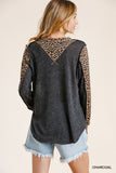 Leopard Trimmed Snap Front Top, Charcoal