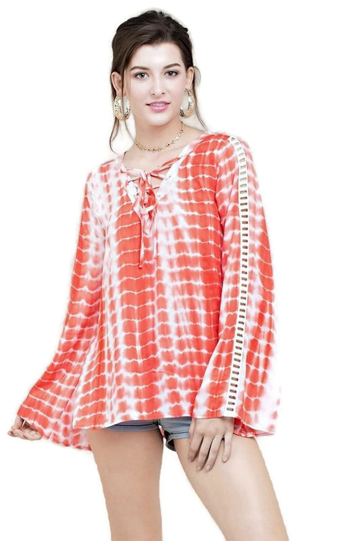 Tie Dye Lace Up Top, Coral