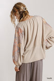 Multicolor Floral Lace Sleeve Top, Taupe