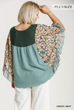 Floral Metallic Butterfly Sleeve Top, Mint