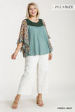 Floral Metallic Butterfly Sleeve Top, Mint